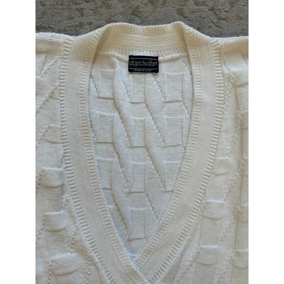 Vintage Women's White Cotton V-Neck Sweater Textured Knit Geometric USA M - Picture 5 of 9